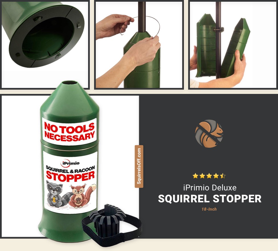 Wrap Around Stopper 1 Pack Torpedo iPrimio Deluxe Squirrel-Raccoon Stopper 18-No Need to Take Down Pole Model No Tool Install with Our Newest Design